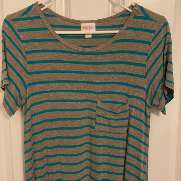 LuLaRoe grey and turquoise striped dress - Picture 2 of 5